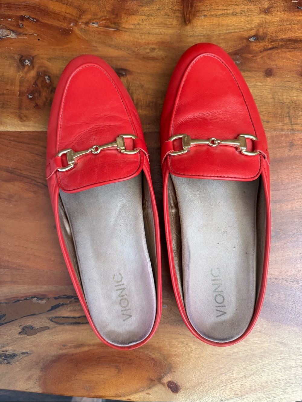 Vionic Adeline Leather Horsebit Mule Loafers Red Size 10 GUC